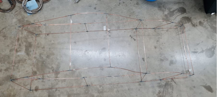 The metal wire skeleton of the concept car, shown from above